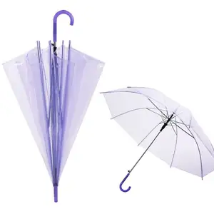 Plastique transparent transparent 23 pouces POE parapluie de promotion clair à poignée droite automatique en J