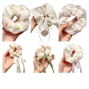 Accessoires pour cheveux en dentelle rouge simple pour femmes, printemps-été, pour mariage, faits à la main, <span class=keywords><strong>grand</strong></span> anneau pour cheveux en forme d'intestin - Product Image 3