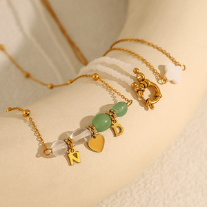 Collar de Piedra Natural de Lujo Personalizado YF8203, Colgante de Amor con Cuentas, Cadena para Clavícula, Chapado en Oro de 18K, Acero Inoxidable Resistente al Agua - Product Image 4