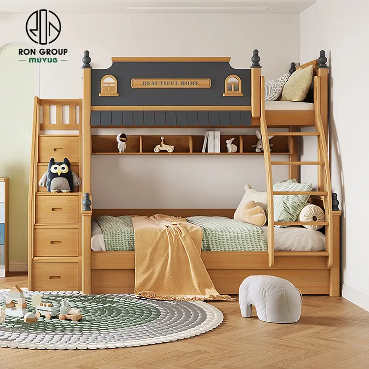 Foshan Manufactory wholesales furniture Dream children's bed with Stairs storage solid Wood kids Bunk beds