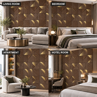 Papier peint auto-adhésif à motif géométrique en bois brun doré de 1 mm, feuilles IXPE de 1,2 x 3 m pour les murs décoratifs des chambres d'hôtel