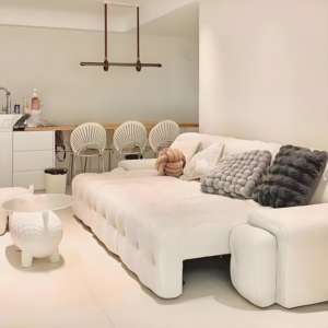 Canapé-lit multifonctionnel en velours côtelé blanc pour petits appartements Canapé-lit télescopique 2 places - Product Image 2