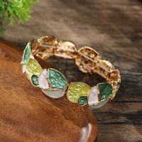 Bracelet jonc élastique vintage ethnique pour femme, plaqué or, émail, pierres texturées irrégulières, vente en gros TB69