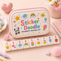 Juego de Mahjong Infantil Personalizado con Diseño Divertido, Bloques de Acrílico con Temática de Doodle, con Caja de Regalo