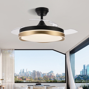 Ventilateur de plafond moderne à pales cachées haute vitesse, 42 pouces, rétractable, télécommande, LED, en métal, avec lumière - Product Image 2
