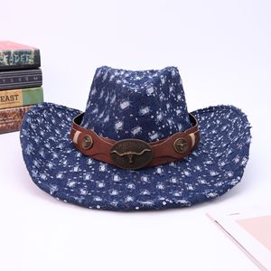 Modische, schicke Damen-Cowboyhüte aus Denim mit Pailletten, Distressed-Look, Western-Cattlemen-Hüte mit breiter Krempe, Sombreros, Party-Cowboyhüte, Großhandel - Product Image 3