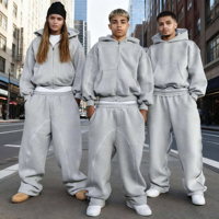 Ensemble survêtement streetwear OEM personnalisé 450 g/m² respirant délavé à l'acide, sweat à capuche tricoté et pantalon de survêtement oversize pour homme, collection automne