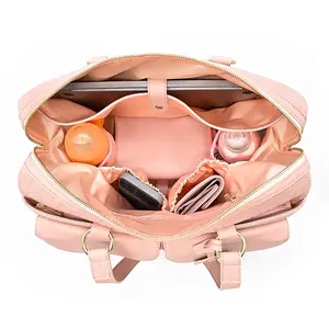 Grande borsa da viaggio impermeabile per bambini in pelle rosa di design borsa per pannolini da viaggio