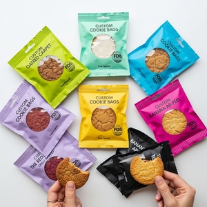Sachets plats refermables personnalisés pour biscuits, en plastique transparent/Mylar avec fermeture éclair, résistants à l'humidité pour biscuits et bonbons - Product Image 6