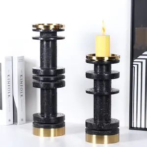Marble Yellow Black Cave Stone Candle Holders Natural Travertine Stone Vintage Home Decor Candlestick Base