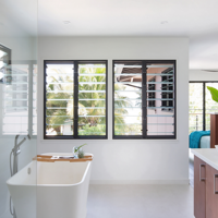 Système de fenêtres à persiennes en aluminium et verre architectural personnalisé, lames de persiennes transparentes, ventilation réglable pour maison