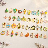 Breloques en émail thème plage estivale et bikini, en acier inoxydable plaqué or 18 carats, motifs cocotier, chaussures, crème glacée, chat, océan, pour pendentifs de bijoux DIY