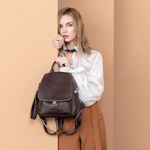 กระเป๋าเป้สะพายหลังแฟชั่นสำหรับผู้หญิงรุ่นเกาหลีใช้ง่ายทุกฤดูกาลกระเป๋าความจุขนาดใหญ่หนัง PU นิ่มกันน้ำกันขโมย2025 - Product Image 2