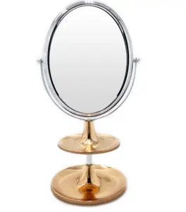Miroir cosmétique en métal double face rétro Hollywood, plateau de rangement à double couche avec boîte de rangement pour bijoux
