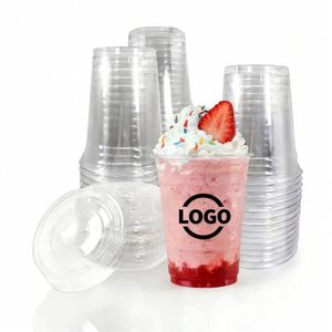 Gobelets en plastique transparent jetables PET de 16 oz avec couvercles, imprimés avec un logo personnalisé, pour matcha, bubble tea, soda, café glacé - Product Image 1
