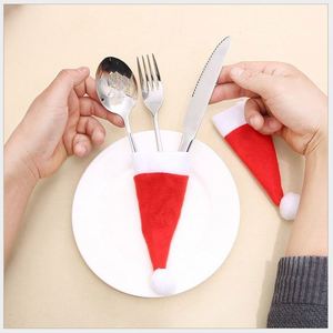 Décorations de Noël, mini chapeaux de Noël, housses pour bouteilles de vin de Noël, chapeaux en tissu polaire, housses pour couteaux et fourchettes - Product Image 2