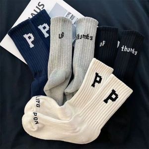 Women's Crew <b>Socks</b> With P Logo Solid Color Polyester Sweat Absorbent Mid Length Regular Casual <b>Socks</b> - Product Image 1