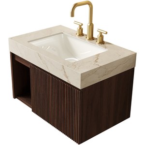 Mobile da Bagno <span class=keywords><strong>EIDEN</strong></span> 30 Pollici con Lavabo, Armadietto Sospeso, Top in Pietra Sinterizzata Crema con Venature Dorate e Lavabo in Ceramica con 3 Scomparti - Product Image 4