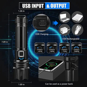 Đèn pin LED siêu sáng, sạc lại được, độ sáng cao, đèn pin chiến thuật dùng cho cắm trại, <span class=keywords><strong>10000</strong></span> lumen, đèn chiếu xa - Product Image 2