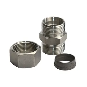 Stainless steel straight fitting hexagon nipple metric thread bite type tube connector double ferrule tube fitting