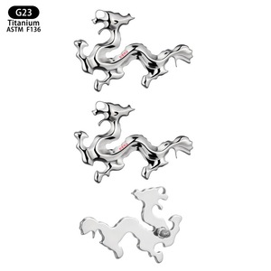 Boucles d'oreilles Dragon Chinois en Titane G23 11,9 mm F136, clous de cartilage à filetage interne, bijoux de piercing tendance - Product Image 5