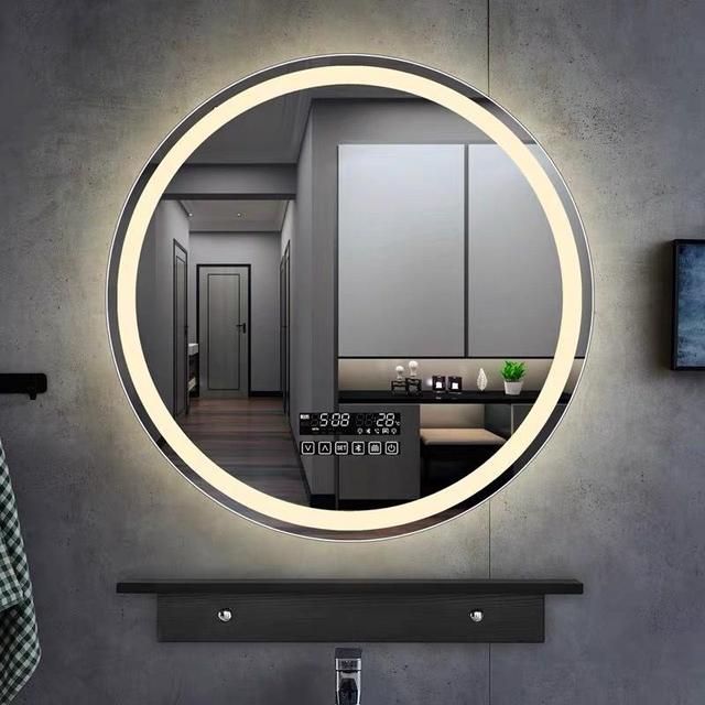 Wall-Mounted Stainless Frame Smart Vanity Mirror LED Light Touch Switch Digital Display IP65 Rated 5-Year Warranty for Hotel