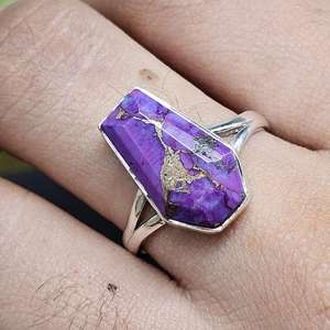แหวนเงินเทอร์ควอยซ์สีม่วงแหวน925เงินสีม่วงเทอร์ควอยซ์ทรงโลงศพทำด้วยมือสำหรับผู้หญิง - Product Image 6