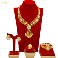 Conjunto de joyería de collar de lujo de aleación personalizada de fábrica: conjunto de pendientes de boda árabes africanos de oro de Dubái para mujer