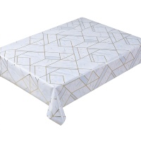 Nappe de table en PVC marbré géométrique de luxe avec motif lignes dorées, imperméable et anti-taches