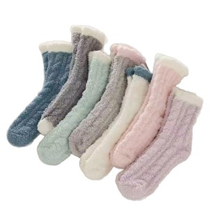 Women Fleece Lined Thick Coral Floor Socks Mid Calf Warm Home <b>Sleep</b> Postpartum Autumn Winter Towel Socks - Product Image 3