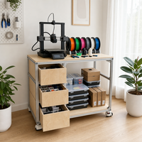 Table d'impression mobile en profilé aluminium, personnalisable, avec armoire de présentation pour imprimante et étagère de rangement en panneau marin