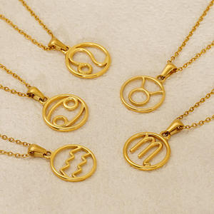 Collar con Colgante de los 12 Signos del Zodiaco en Acero Inoxidable, Chapado en Oro, Símbolo del Horóscopo, Joyería Astrológica con Estrella Calada - Product Image 1