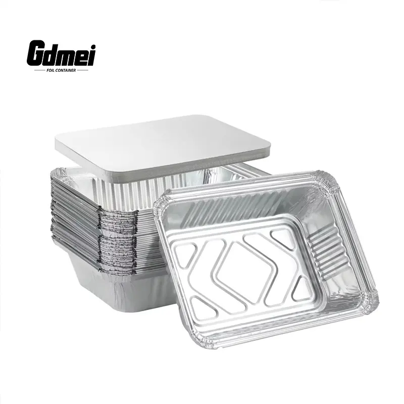 Gdmei đầy đủ kích thước dùng một lần khay giấy nhôm Takeaway nướng lá container nướng thịt nướng thực phẩm nhôm lá chảo với nắp nhựa