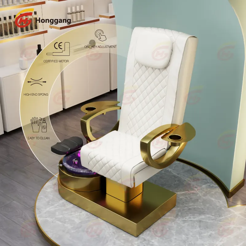 Luxus Fuß massage goldene Maniküre mit 4 Sätzen Massage Pediküre Stühle anpassbares Logo für Beauty-Shop