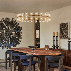 Lámpara de araña de cristal con marco ovalado personalizable, barra de suspensión ajustable, luz colgante para proyectos comerciales y villas. - Product Image 1