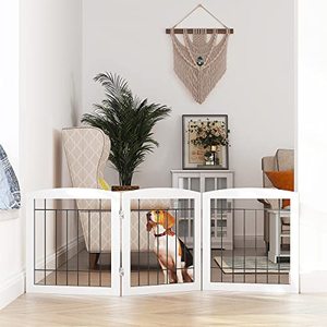Barrière autoportante pliable en bois blanc <span class=keywords><strong>pour</strong></span> chiens et chiots, <span class=keywords><strong>pour</strong></span> escaliers et portes intérieures, petite barrière <span class=keywords><strong>de</strong></span> sécurité <span class=keywords><strong>pour</strong></span> animaux domestiques - Product Image 2