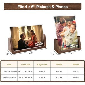 Cadre photo en bois de noyer rectangulaire, horizontal, durable, pour salon, chambre à coucher, décoration de bureau - Product Image 2