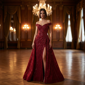 Vestido de Novia Morado de Satén con Cuello Redondo, Cola Larga, Talla Grande, Estilo Sirena Recta, Cintura Natural, con Sujetador Incorporado, Estilo Vintage Moderno - Product Image 1