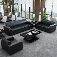 Ensemble de canapés de bureau en cuir minimaliste moderne avec canapés deux places et trois places et table basse pour usage commercial