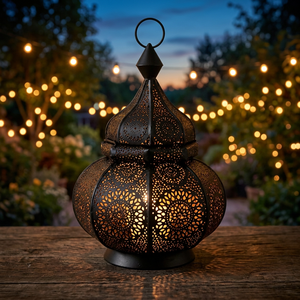 Lanterne fantaisie de style marocain en fer noir avec crochet de suspension pour la décoration de la maison - Product Image 2