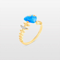 Anillo Abierto de Latón Chapado en Oro Estilo Océano con Concha de Espina de Pescado Chapada en Oro, Moderno, con Circonita Natural para Hombre y Mujer