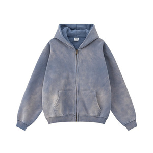 100% Cotton French Terry Boxy Cropped Zip Up Vintage Acid Washed Hoodie Oversized &amp; Hooded <strong>Custom</strong> Zipper Crop For Men - Product Image 5