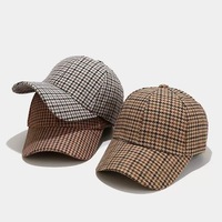 Casquette de baseball unisexe style coréen décontracté, protection UV, motif pied-de-poule, nouvelle collection automne, vente en gros, pour hommes et femmes