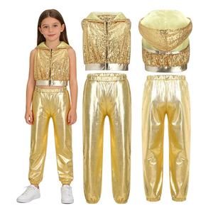 Traje de Baile Hip-Hop y Jazz para Niñas de 6 a 16 Años, Top Corto con Capucha y Pantalones, para Presentaciones, Clases de Baile, Espectáculos, Traje de Baile Moderno - Product Image 2