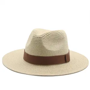 MIO doğal Panama hasır şapka toptan düz geniş ağız özel kemer kabul plaj şapkaları güneş koruyun hasır şapka erkekler kadınlar unisex kap