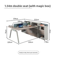 Bureau de travail moderne et simple en PVC pour 4/6 personnes avec cloison, boîte à câbles et armoire fixe, chaise de bureau incluse