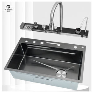 Évier de cuisine en acier inoxydable à cuve unique avec <span class=keywords><strong>robinet</strong></span> extractible, design moderne, effet cascade de pluie volante - Product Image 6