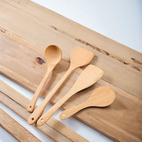 Ensemble de spatules et cuillères en bois à long manche antiadhésives, 4 pièces, ustensiles durables à laver à la main pour la cuisine à domicile