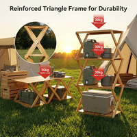 Table de pique-nique portable en bambou pour l'extérieur, étagère de cuisine pliable pour le camping avec assemblage sans outils pour le camping en famille et l'utilisation en cour.
