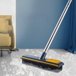 DS3517 Brosse à plancher à poils rigides 2 en 1 Brosse à gratter pour salle de bain Cuisine Carrelage Brosse à récurer pour sol avec long manche - Product Image 1